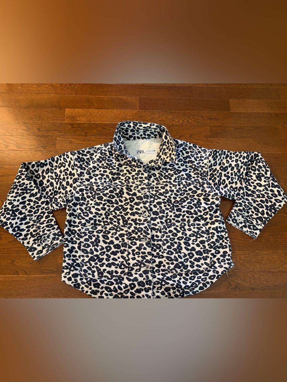 Zara Leopard/Cheetah Print Oversized Denim Jacket - Women - Small